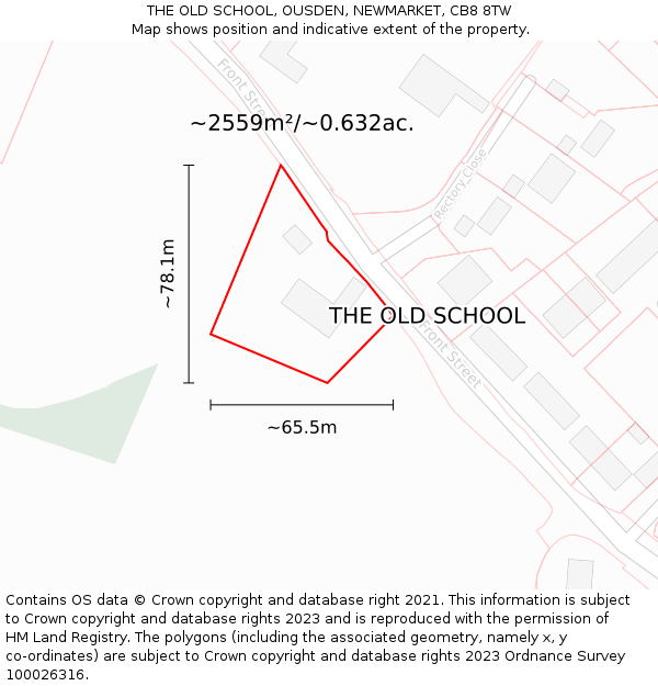 THE OLD SCHOOL, OUSDEN, NEWMARKET, CB8 8TW: Plot and title map