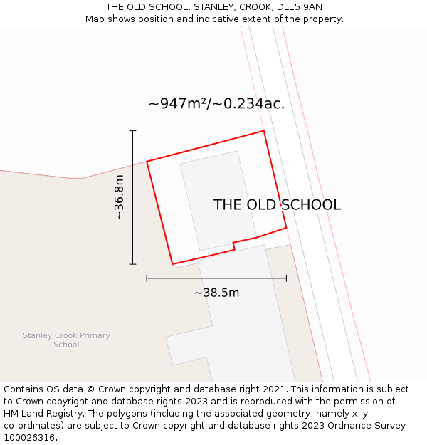 THE OLD SCHOOL, STANLEY, CROOK, DL15 9AN: Plot and title map