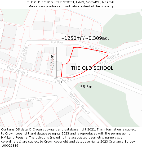 THE OLD SCHOOL, THE STREET, LYNG, NORWICH, NR9 5AL: Plot and title map