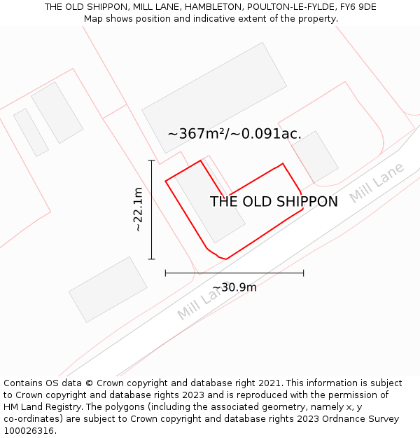 THE OLD SHIPPON, MILL LANE, HAMBLETON, POULTON-LE-FYLDE, FY6 9DE: Plot and title map