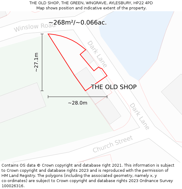 THE OLD SHOP, THE GREEN, WINGRAVE, AYLESBURY, HP22 4PD: Plot and title map