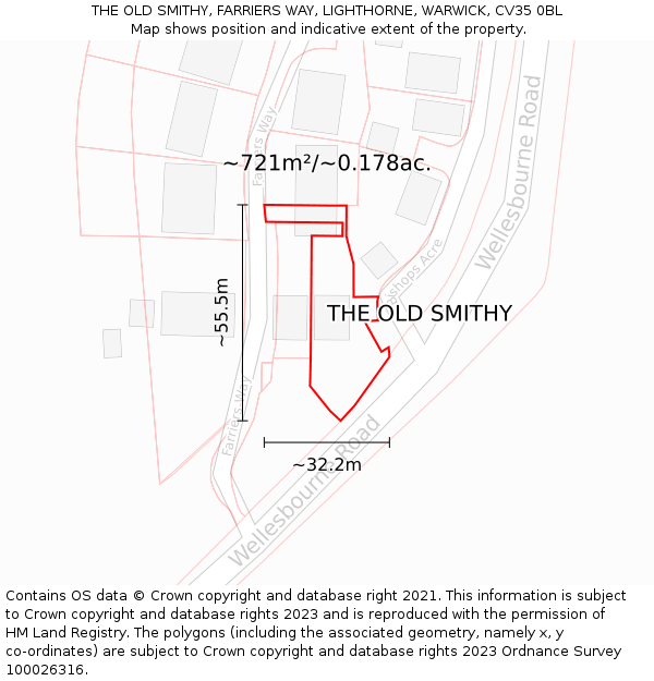 THE OLD SMITHY, FARRIERS WAY, LIGHTHORNE, WARWICK, CV35 0BL: Plot and title map