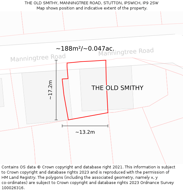 THE OLD SMITHY, MANNINGTREE ROAD, STUTTON, IPSWICH, IP9 2SW: Plot and title map