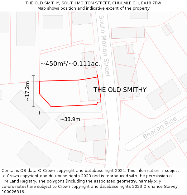 THE OLD SMITHY, SOUTH MOLTON STREET, CHULMLEIGH, EX18 7BW: Plot and title map