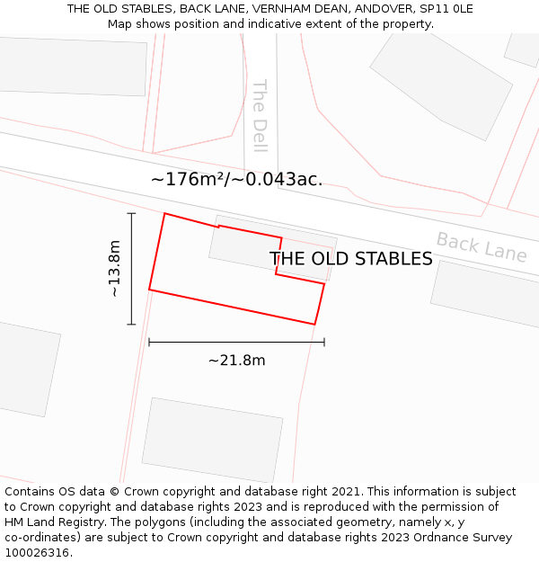 THE OLD STABLES, BACK LANE, VERNHAM DEAN, ANDOVER, SP11 0LE: Plot and title map