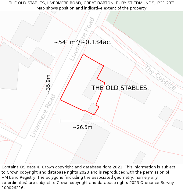THE OLD STABLES, LIVERMERE ROAD, GREAT BARTON, BURY ST EDMUNDS, IP31 2RZ: Plot and title map
