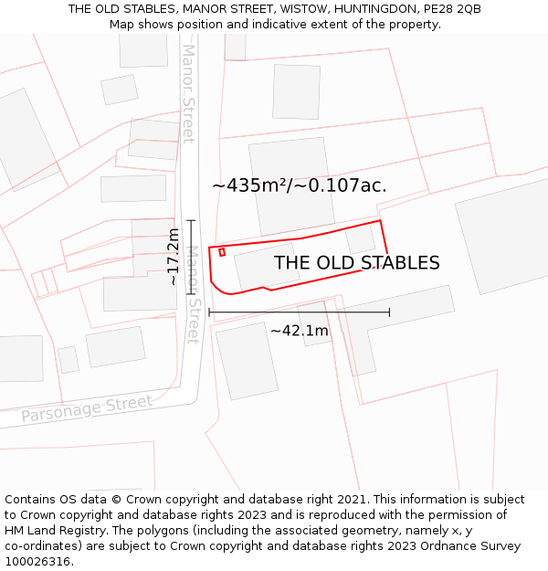 THE OLD STABLES, MANOR STREET, WISTOW, HUNTINGDON, PE28 2QB: Plot and title map
