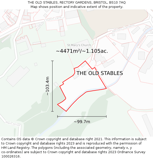 THE OLD STABLES, RECTORY GARDENS, BRISTOL, BS10 7AQ: Plot and title map
