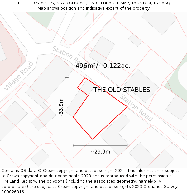 THE OLD STABLES, STATION ROAD, HATCH BEAUCHAMP, TAUNTON, TA3 6SQ: Plot and title map