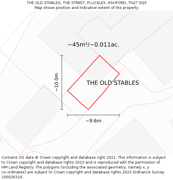 THE OLD STABLES, THE STREET, PLUCKLEY, ASHFORD, TN27 0QS: Plot and title map
