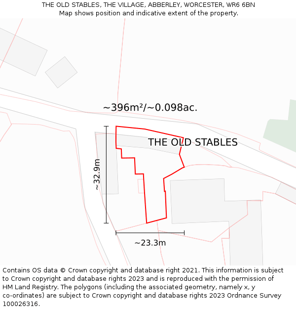 THE OLD STABLES, THE VILLAGE, ABBERLEY, WORCESTER, WR6 6BN: Plot and title map