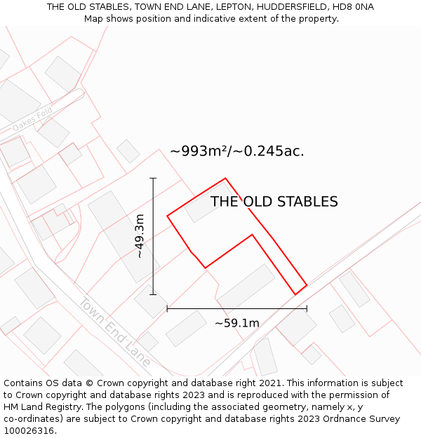 THE OLD STABLES, TOWN END LANE, LEPTON, HUDDERSFIELD, HD8 0NA: Plot and title map