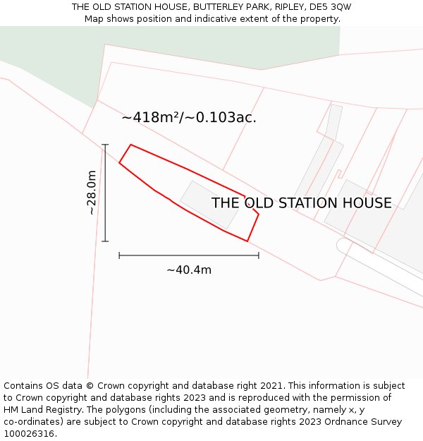 THE OLD STATION HOUSE, BUTTERLEY PARK, RIPLEY, DE5 3QW: Plot and title map