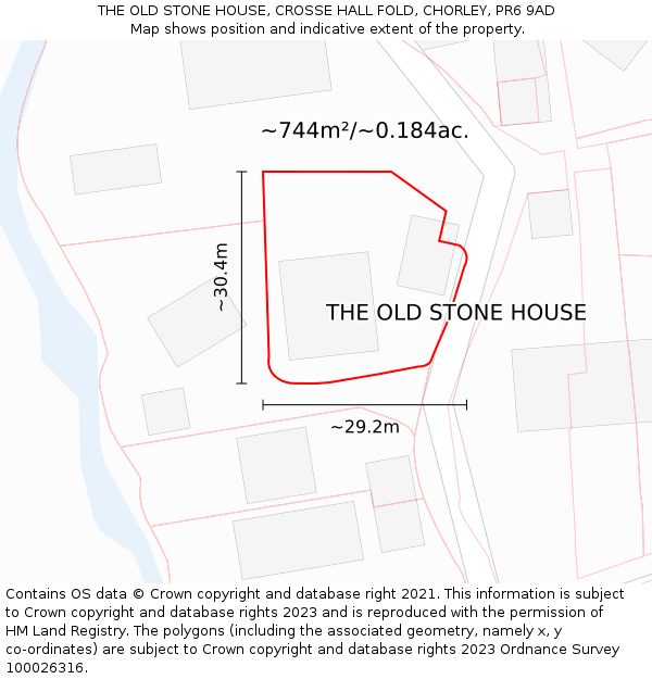 THE OLD STONE HOUSE, CROSSE HALL FOLD, CHORLEY, PR6 9AD: Plot and title map