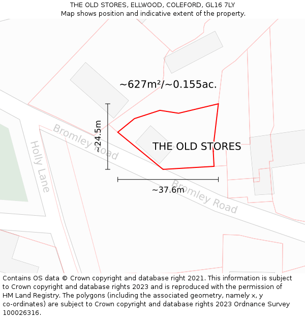 THE OLD STORES, ELLWOOD, COLEFORD, GL16 7LY: Plot and title map