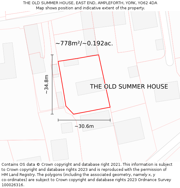 THE OLD SUMMER HOUSE, EAST END, AMPLEFORTH, YORK, YO62 4DA: Plot and title map