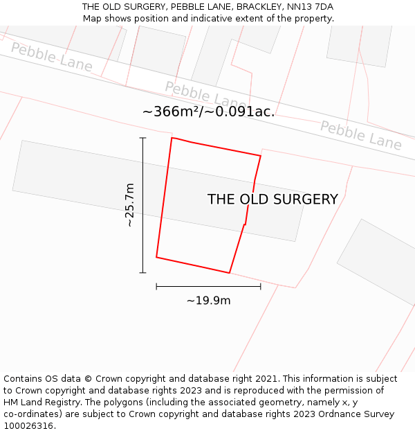 THE OLD SURGERY, PEBBLE LANE, BRACKLEY, NN13 7DA: Plot and title map