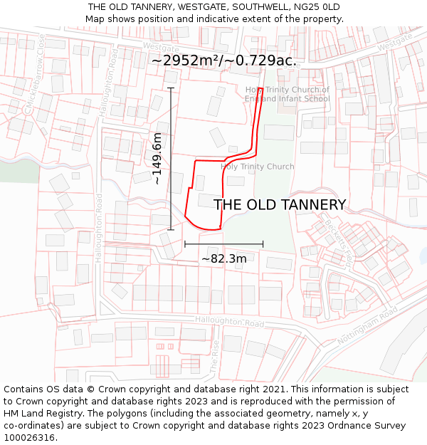 THE OLD TANNERY, WESTGATE, SOUTHWELL, NG25 0LD: Plot and title map