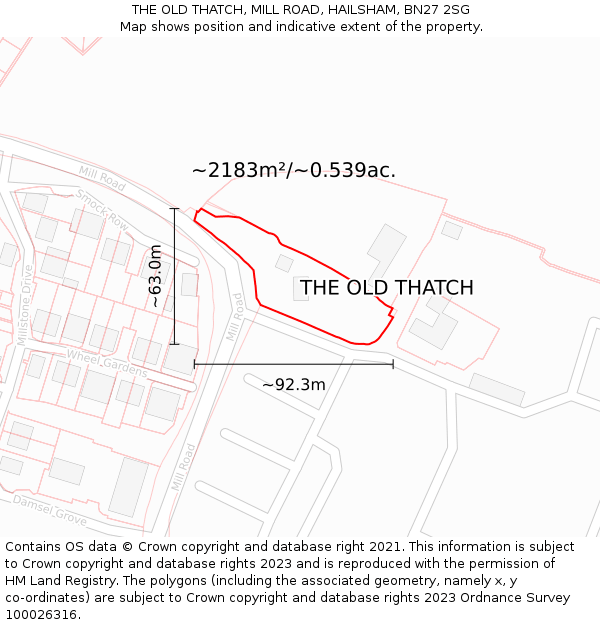 THE OLD THATCH, MILL ROAD, HAILSHAM, BN27 2SG: Plot and title map