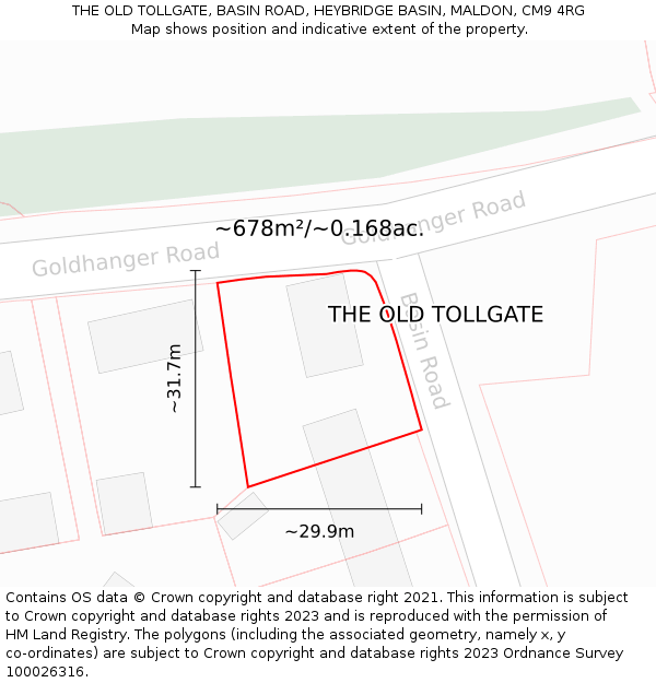 THE OLD TOLLGATE, BASIN ROAD, HEYBRIDGE BASIN, MALDON, CM9 4RG: Plot and title map