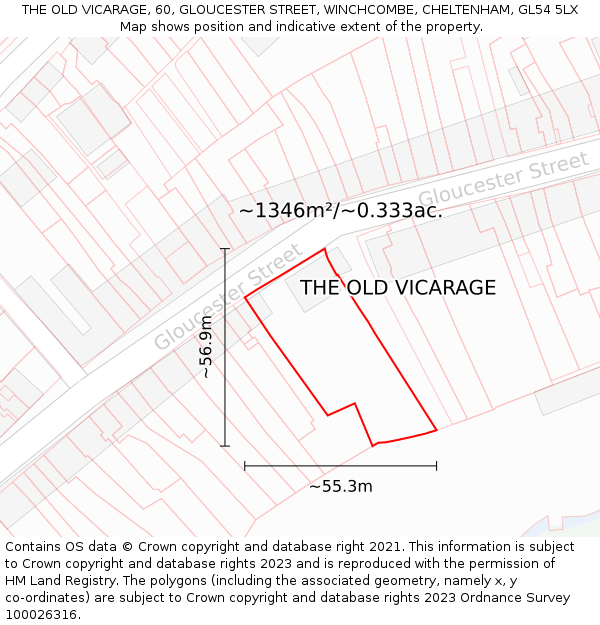 THE OLD VICARAGE, 60, GLOUCESTER STREET, WINCHCOMBE, CHELTENHAM, GL54 5LX: Plot and title map