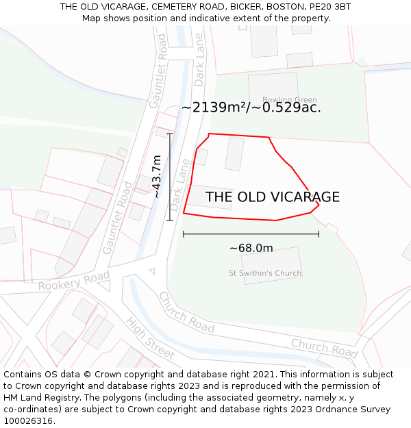 THE OLD VICARAGE, CEMETERY ROAD, BICKER, BOSTON, PE20 3BT: Plot and title map