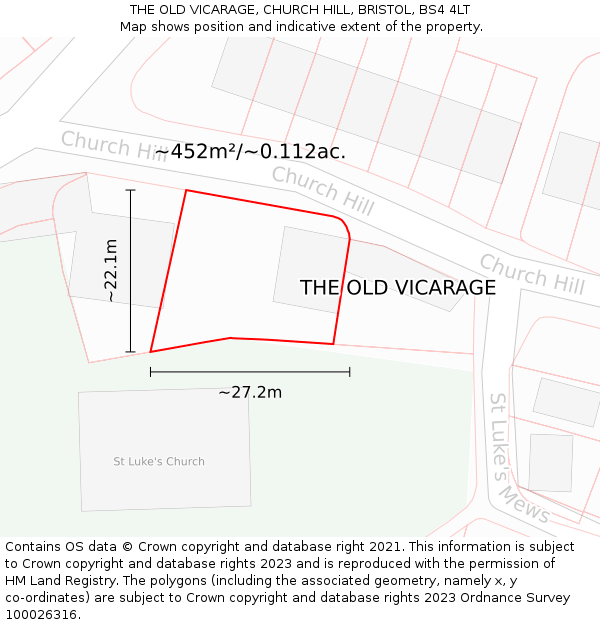 THE OLD VICARAGE, CHURCH HILL, BRISTOL, BS4 4LT: Plot and title map