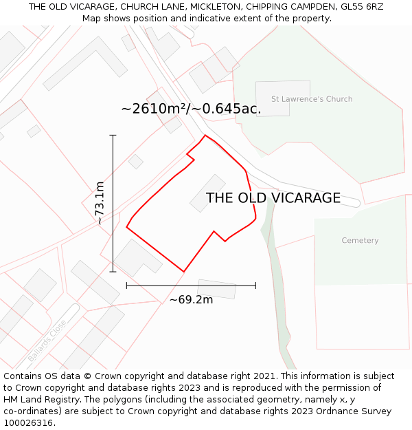 THE OLD VICARAGE, CHURCH LANE, MICKLETON, CHIPPING CAMPDEN, GL55 6RZ: Plot and title map