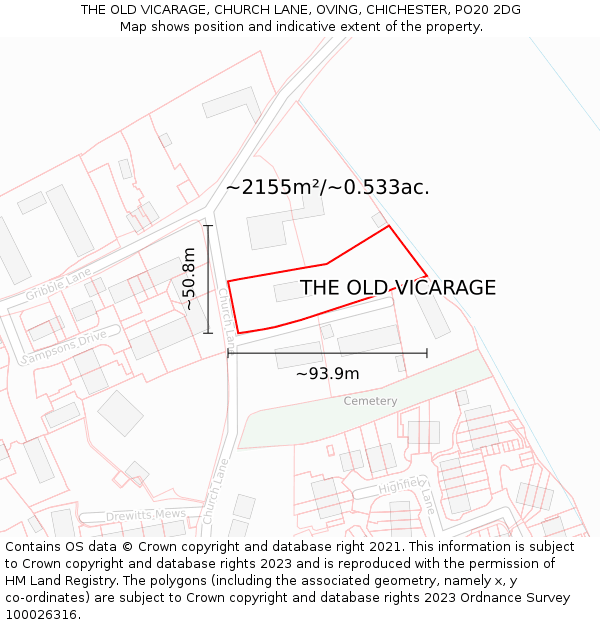 THE OLD VICARAGE, CHURCH LANE, OVING, CHICHESTER, PO20 2DG: Plot and title map