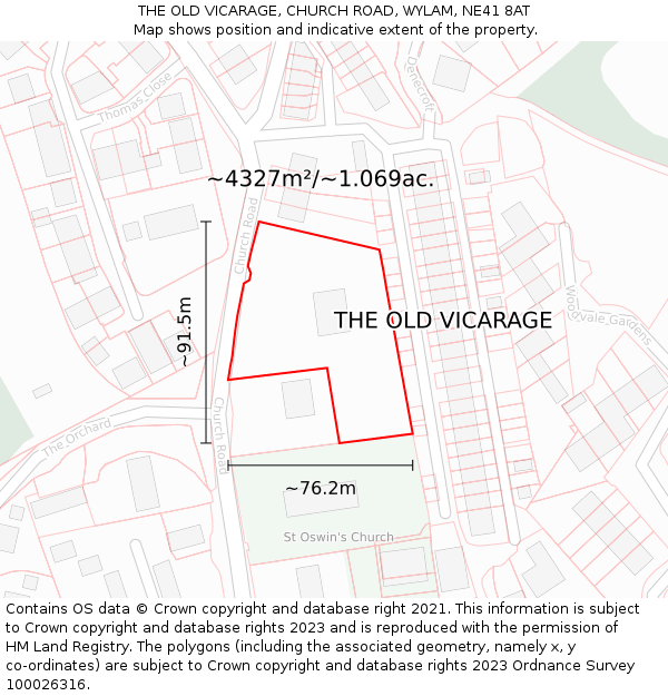 THE OLD VICARAGE, CHURCH ROAD, WYLAM, NE41 8AT: Plot and title map
