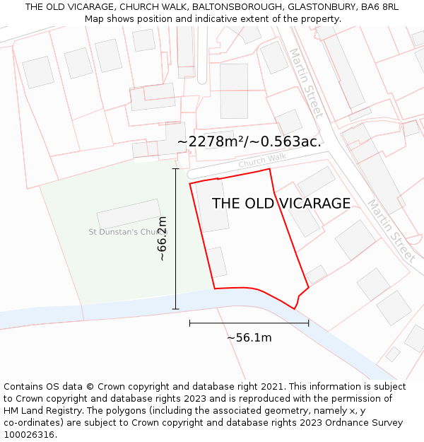 THE OLD VICARAGE, CHURCH WALK, BALTONSBOROUGH, GLASTONBURY, BA6 8RL: Plot and title map
