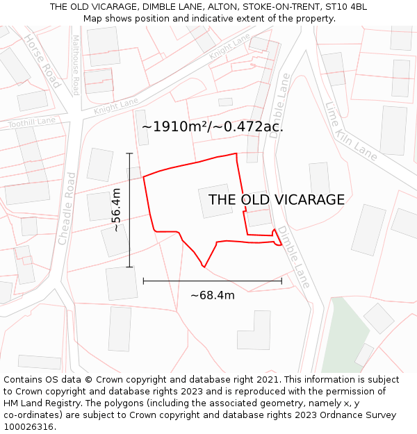 THE OLD VICARAGE, DIMBLE LANE, ALTON, STOKE-ON-TRENT, ST10 4BL: Plot and title map