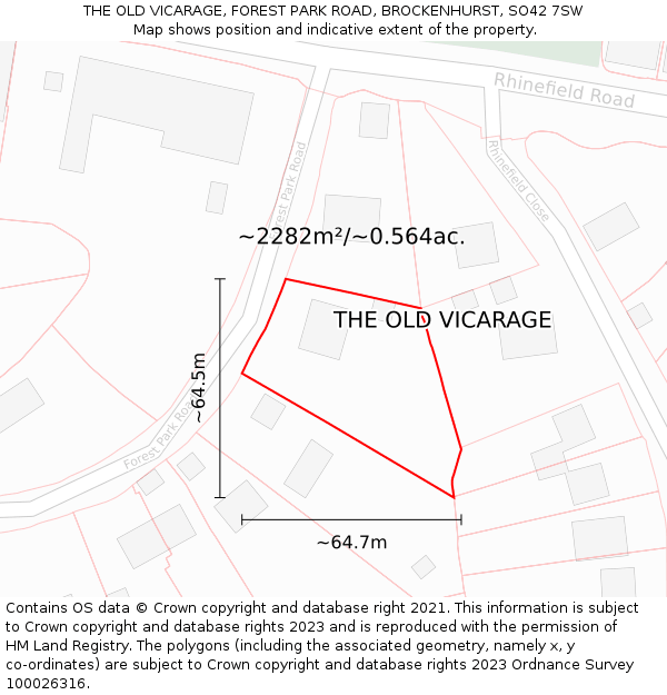 THE OLD VICARAGE, FOREST PARK ROAD, BROCKENHURST, SO42 7SW: Plot and title map