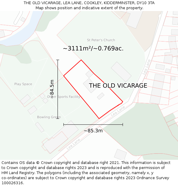 THE OLD VICARAGE, LEA LANE, COOKLEY, KIDDERMINSTER, DY10 3TA: Plot and title map