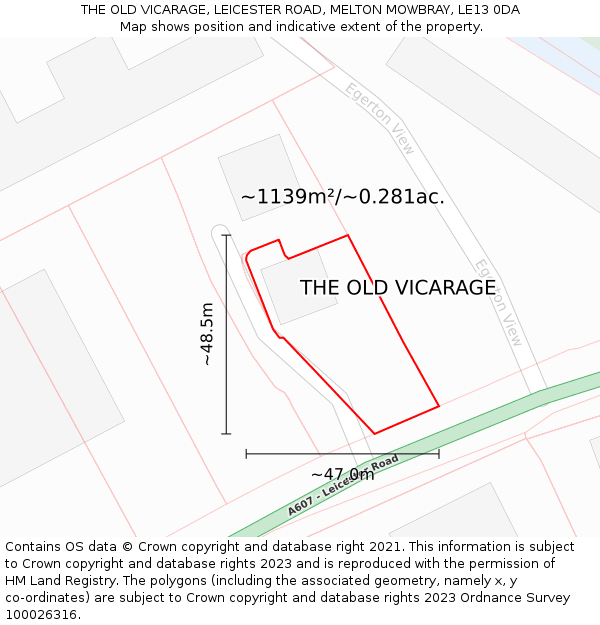 THE OLD VICARAGE, LEICESTER ROAD, MELTON MOWBRAY, LE13 0DA: Plot and title map