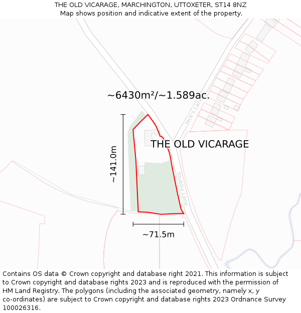 THE OLD VICARAGE, MARCHINGTON, UTTOXETER, ST14 8NZ: Plot and title map