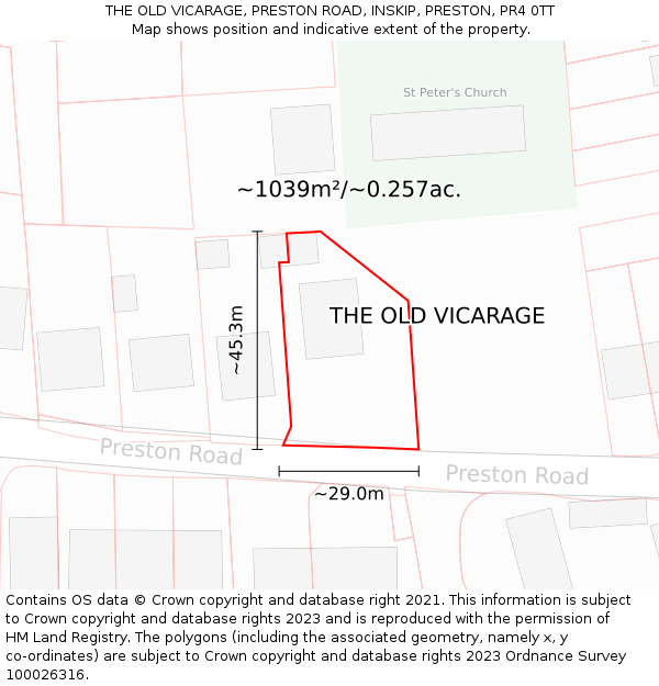 THE OLD VICARAGE, PRESTON ROAD, INSKIP, PRESTON, PR4 0TT: Plot and title map