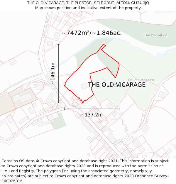 THE OLD VICARAGE, THE PLESTOR, SELBORNE, ALTON, GU34 3JQ: Plot and title map