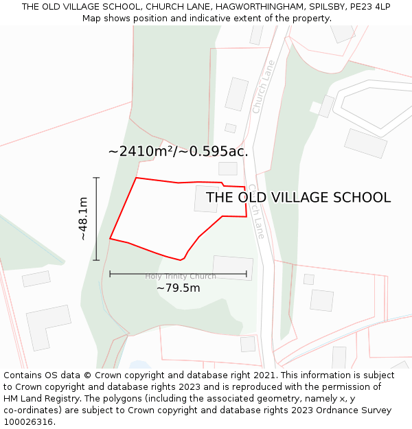 THE OLD VILLAGE SCHOOL, CHURCH LANE, HAGWORTHINGHAM, SPILSBY, PE23 4LP: Plot and title map