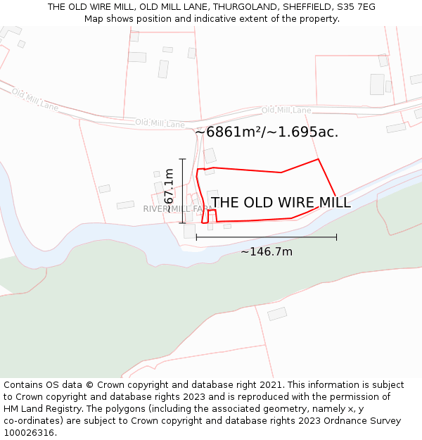 THE OLD WIRE MILL, OLD MILL LANE, THURGOLAND, SHEFFIELD, S35 7EG: Plot and title map