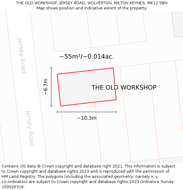 THE OLD WORKSHOP, JERSEY ROAD, WOLVERTON, MILTON KEYNES, MK12 5BN: Plot and title map