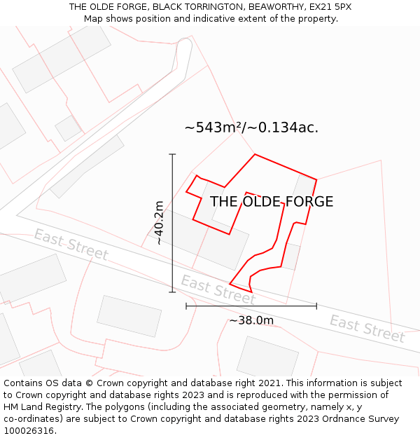 THE OLDE FORGE, BLACK TORRINGTON, BEAWORTHY, EX21 5PX: Plot and title map