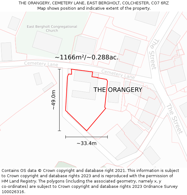THE ORANGERY, CEMETERY LANE, EAST BERGHOLT, COLCHESTER, CO7 6RZ: Plot and title map