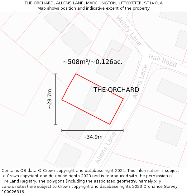 THE ORCHARD, ALLENS LANE, MARCHINGTON, UTTOXETER, ST14 8LA: Plot and title map