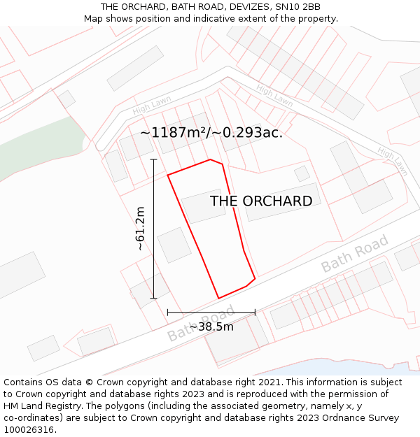 THE ORCHARD, BATH ROAD, DEVIZES, SN10 2BB: Plot and title map