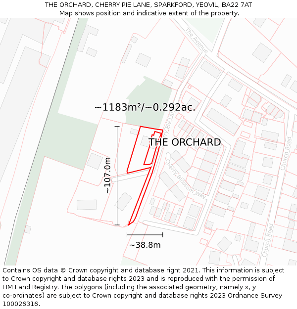 THE ORCHARD, CHERRY PIE LANE, SPARKFORD, YEOVIL, BA22 7AT: Plot and title map