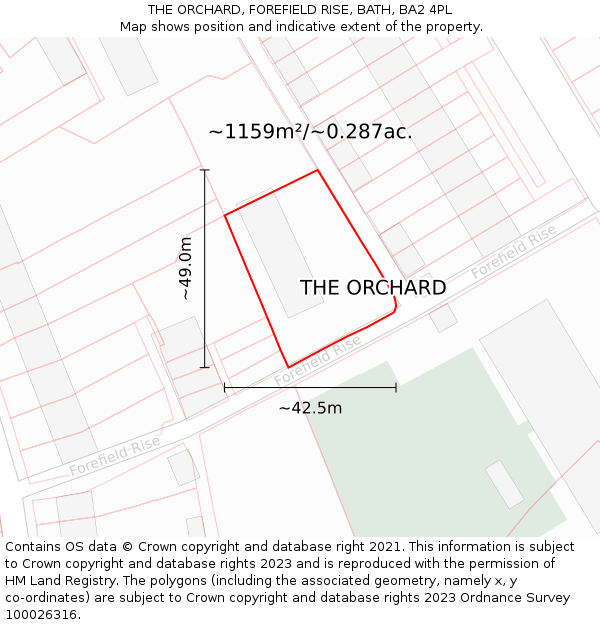 THE ORCHARD, FOREFIELD RISE, BATH, BA2 4PL: Plot and title map