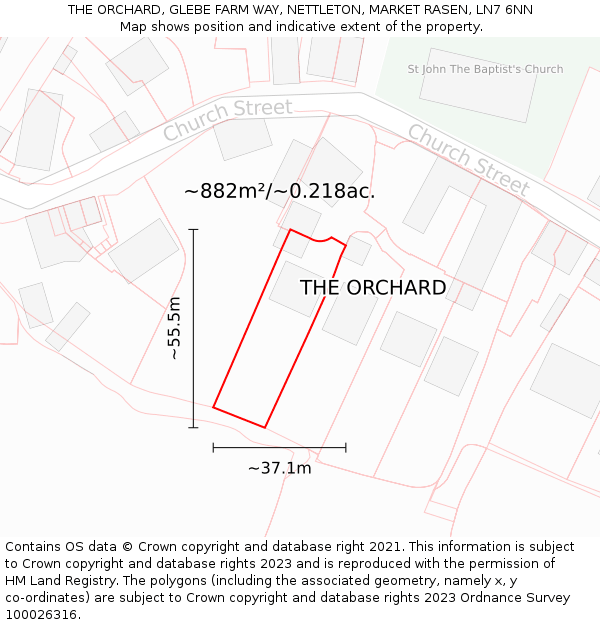 THE ORCHARD, GLEBE FARM WAY, NETTLETON, MARKET RASEN, LN7 6NN: Plot and title map