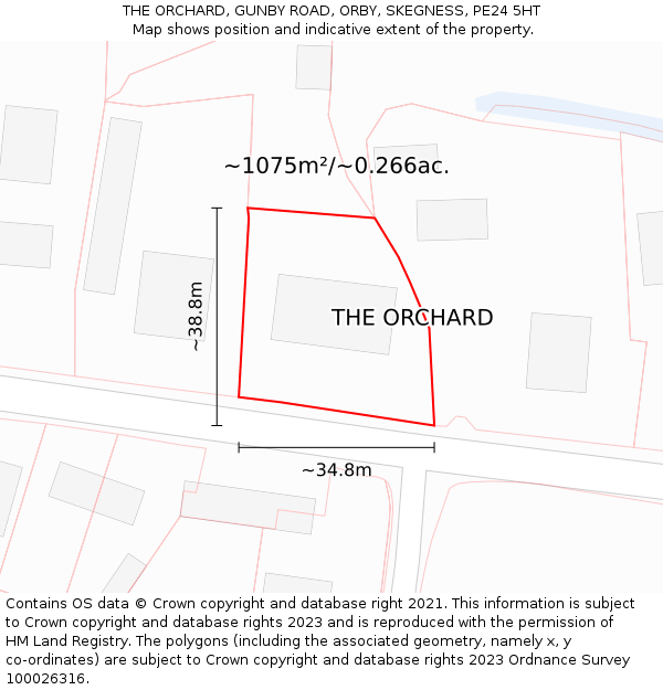 THE ORCHARD, GUNBY ROAD, ORBY, SKEGNESS, PE24 5HT: Plot and title map
