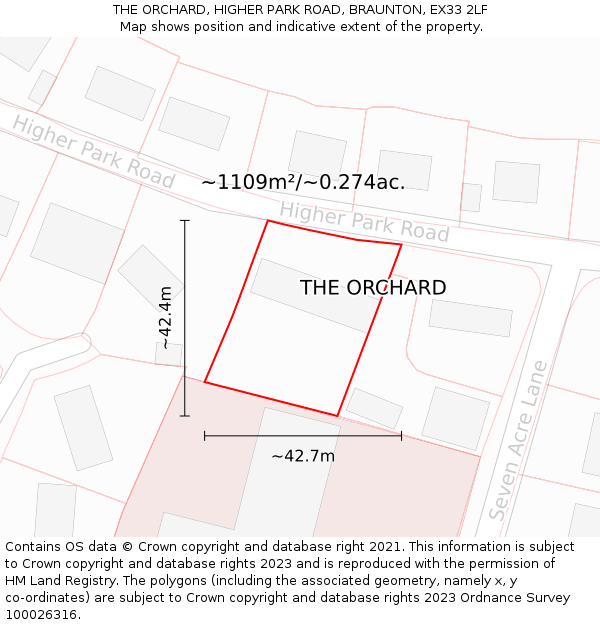 THE ORCHARD, HIGHER PARK ROAD, BRAUNTON, EX33 2LF: Plot and title map